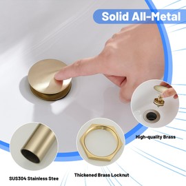 BWE Bathroom Vessel Sink Drain Stopper with Overflow One Piece Pop Up Drain Assembly with Strainer for Bathroom Vessel Vanity Faucet Brushed Gold