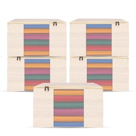 Velvessa Cotton Canvas Zippered Sweater Bag | Storage Bag for Closets and Under the Bed - Set of 5 (15" L x 13" W x 9" H) Garment Storage Bags for Clothes, Sweaters and More