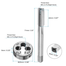 QUARKZMAN 3 Piece Metric Hand Tap and Die Set M9 x 0.75 Taper/Plate Tap & Round Cutting Dies Hand Tap and Die Set for Thread Repair