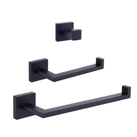 GERZWY Bathroom Hardware Accessories Sets SUS304 Stainless Steel Bath Shower Set 3-Pieces(Robe Hook Toilet Paper Holder Towel Bar) Contemporary Style, Matte Black IG18567-3BK