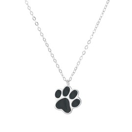 Cute Puppy Dog Paw Print Pendant Necklace 925 Sterling Silver Enameled Cat Kitten Animal Pet Adjustable Necklaces Dainty Birthday Christmas Jewelry Gifts for Women 18" Chain (Black)
