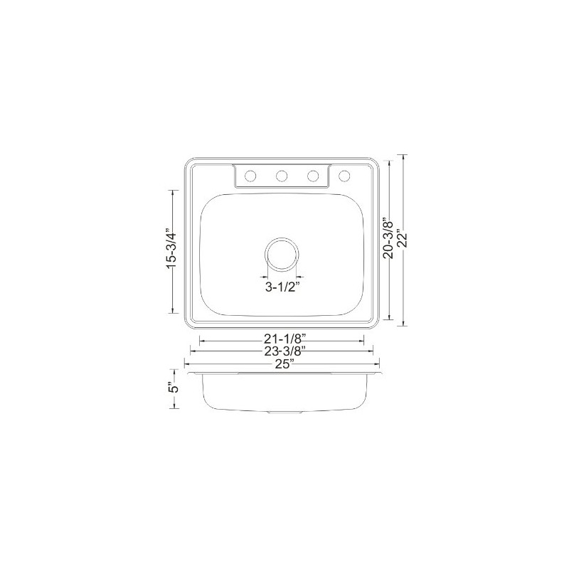 Wells 25-inch 20-gauge Drop-in 3-hole Single Bowl ADA Compliant Stainless
