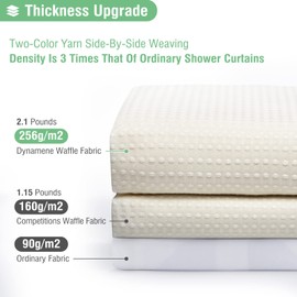 Dynamene Extra Long Fabric Shower Curtain， Waffle Weave 84 Inches Long Heavy Duty Cloth Shower Curtains for Bathroom, 256GSM Hotel Luxury Bath Curtain Set with 12 Plastic Hooks(72Wx84H, Cream/Ivory)