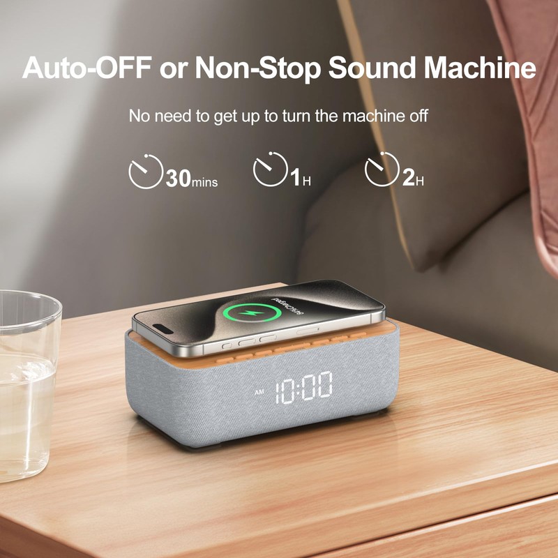 REACHER 15W Fast Magnetic Wireless Charging Alarm Clock with White