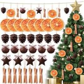 MorningRo 96 Pcs Christmas Tree Decorations Christmas Dried Orange Slice Ornaments Sleigh Bells Stars Pine Cones Cinnamon Farmhouse Hanging Ornament for Xmas Tree