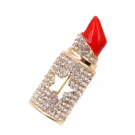 ZARD Red Lipstick Fashion Pin Brooch with Crystal Rhinestone Accents