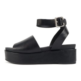 Soda “Magic” ~ Women Round Toe Single Band Platform Sandal with Adjustable Ankle Strap (Black Pu, us_Footwear_Size_System, Adult, Women, Numeric, Medium, 10.0)
