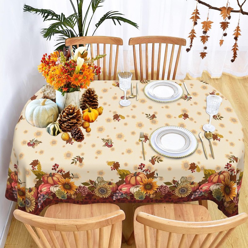 HSOWKDN Oval Halloween Tablecloth 60×84 Inch, Halloween Orange Tablecloths Halloween