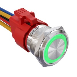 APIELE 15 Amp 22mm Latching Push Button Switch 110V-220V Angel Eye LED Waterproof Round Self-Locking 7/8'' 1NO 1NC 1 Pack (Silver Stainless Steel, Green)