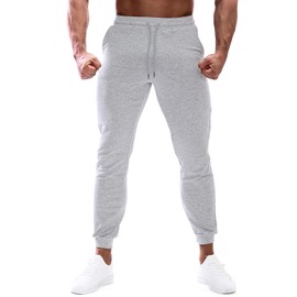HOOD CREW Men’s Casual Joggers Sweatpants Pure Color Sports Track Pants with Drawstring Light Grey S