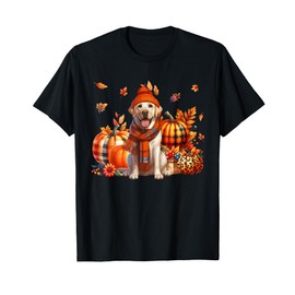Labrador Retriever Thanksgiving Leopard Pumpkins Fall Leaves T-Shirt