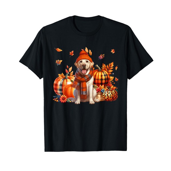 Labrador Retriever Thanksgiving Leopard Pumpkins Fall Leaves T-Shirt