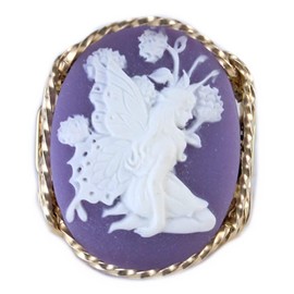 Butterfly Fairy Large Cameo 14k Gold Filled Ring Lavender