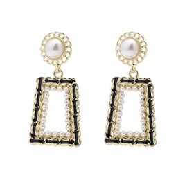 coadipress Geometric Square Pearl Drop Dangle Earring for Women Round Pearl Statement Retro Earrings Gold Black Bohemian Pearl Earring Birthday Party Fashion Jewelry Gift (Black Square Pearl)