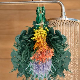 130 PCS Mixed Dried Real Eucalyptus Lavenders Bundles for Shower, 17" Natural Hanging Silver Dollar Eucalyptus Leaves Stems, for Bathroom, Spa, Home & Wedding Decor