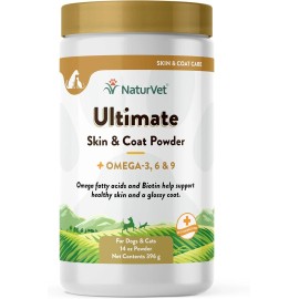 NaturVet Ultimate Skin and Coat Powder Plus Omega 3, 6 and 9 Supplement 14 Ounce