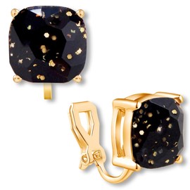 Black and Gold Clip On Earrings for Women - Plated Gold and Black Earrings for Women, Statement Large Studs, Sparkly Glitter Stone with Sparkle Sequin, Trendy Non Pierced Jewelry