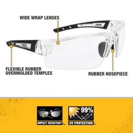 DEWALT DPG100T-1D Crosscut® Safety Glasses - Translucent Half Frame - Clear Lens - ANSI Z87.1+ - 1 Pair
