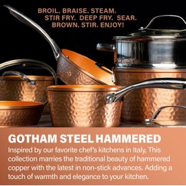 Gotham Steel 10 Inch Hammered Non Stick Frying Pans, Nonstick Frying Pan with Lid, Nonstick Pan, Ceramic Frying Pans Nonstick Skillet, Ceramic Pan, Non Stick Pan, Copper Pan, Dishwasher / Oven Safe