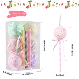 Pastel Christmas Lollipop Candy Ornaments, 6PCS Candy Cane Christmas Tree Decorations Shatterproof Glitter Foam Christmas Ball 3 Inch for Xmas Tree Hanging Decor New Year Holiday Decoration