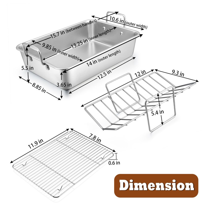 P&P CHEF 14" Roaster Roasting Pan with Baking Rack and