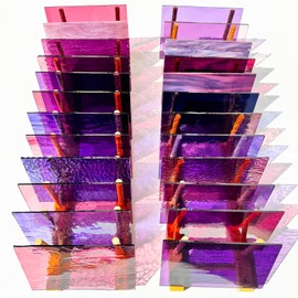 PALJOLLY 24 Sheets Shades of Purple Stained Glass Sheets, 6 X 4 inches Stained Glass Supplies Mosaic Tiles for Crafts, Pink Colors for Glass Projects or Mosaic Arts