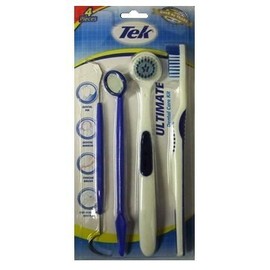 Tek Ultimate Dental Care Kit, 4 Pieces: Toothbrush, Tongue Brush, Dental Mirror And Dental Pick, (BLUE)