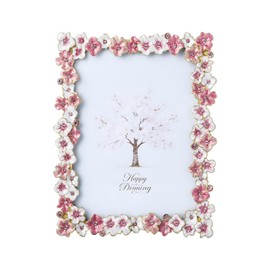 SWTHONY 5x7 Pink Floral Picture Frame Unique Memorial Photo Frame with Glass Front, Tabletop Display & Wall Hanging, Gift for Mom and Women