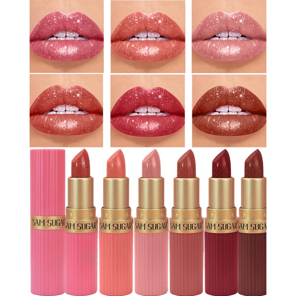 Pcs Sparkling Glitter Lipstick,Long Lasting Shimmer Metallic Lipstick for Women