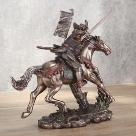 Veronese Design 6 3/4 Inch Japanese Samurai Mounted Cavalry Charge Cold Cast Resin Bronze Finish Sculpture