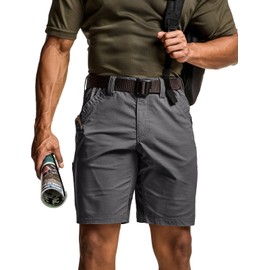 CQR Men's Flex Casual Cargo Shorts, Lightweight Water Resistant Golf Shorts, Stretch Tactical Work Shorts with Multi-Pocket, Negotiator Charcoal, 32W x 10L