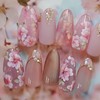24Pcs Pink Flower Press on Nails Medium Almond Fake Nails