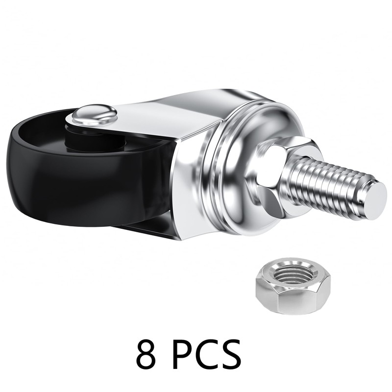 8 PCS Swivel Stem Casters,M8 Black 30mm(1.25 inch) Castor Wheels