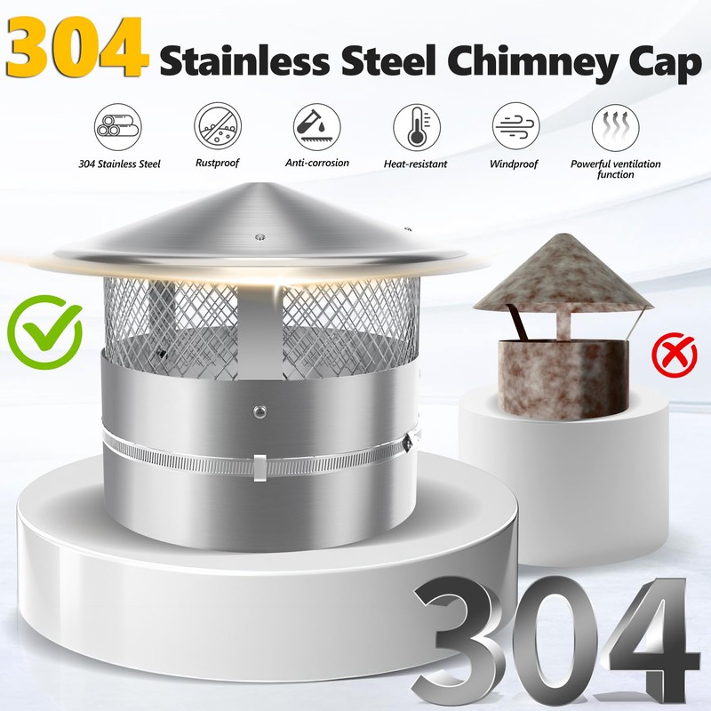 8 Inch Chimney Cap, 8" Stainless Steel Cone Top Chimney