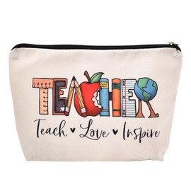 Teacher Makeup Bag for Women Birthday Appreciation Gifts for Teachers Teach Love Inspire Cosmetic Bags Teacher Retirement Thank You Gift from Student