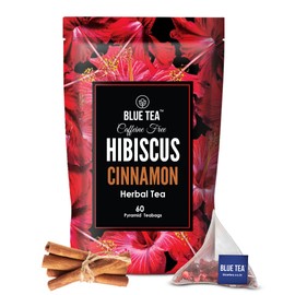 BLUE TEA - Hibiscus Cinnamon Herbal Tea - 60 Tea Bags | SKIN GLOW ENHANCING TEA | Caffeine-Free | Tangy & Spicy Tea | Vegan - Gluten Free | Ziplock Pouch