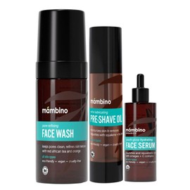 Mambino Organics Clean Shaving Set - Triple Action Pre-Shave Oil, Foamer & Face Serum - Plant based, Vegan, Cruelty-Free Pre-Shave Oil & Foaming Cleanser For That Smooth Shave - 7.5 floz