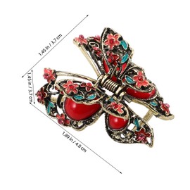 Healeved Bohemian Butterfly Floral Hair Claw Retro Alloy Clip for Women Elegant Rhinestone Detailing for Stylish Updos Everyday Use Hair Accessory Red