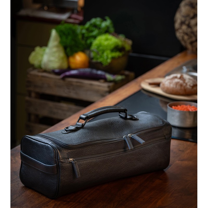 Angus Stoke premium leather knife bag-case, black XXL chef's roll