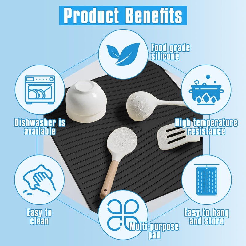 3 Pack Silicone Dish Drying Mat for Kitchen Counter -