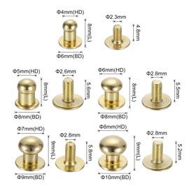 QUARKZMAN 4/5/6/7/8mm Ball Head Rivets Screw Rivets, 50 Pack Round Button Nipple Rivets for DIY Leather Craft, Handbag, Belt, Light Golden
