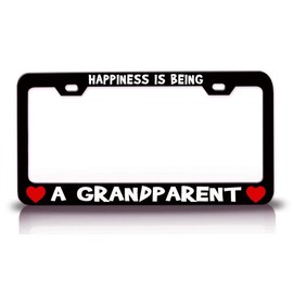 Custom Brother - Happiness is Being A Grandparent Careers Professions License Plate Frame Tag Holder Bl