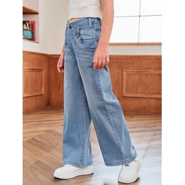 rrhss Girls Flare Jeans Crossover Waisted Wide Leg Jeans Denim Pants for Kids Light Blue