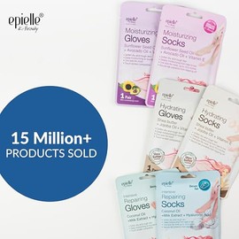 Epielle Mascarillas de mano de reparación intensiva (guantes-6 unidades) para manos secas, aceite de coco + extracto de leche + ácido hialurónico, reg