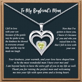 JoycuFF To My Boyfriend's Mom Necklace, Gift for Boyfriend's Mom,Christmas Mother's Day for BF Mom Future Mother in Law 925 Sterling Silver Heart CZ Necklace August Birth Month CZ Jewelry