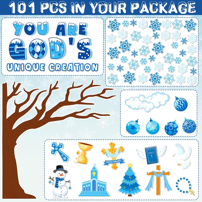 HOWAF 101 Pcs Winter Bulletin Board Decoration, Christian Winter Christmas