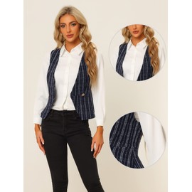Allegra K Chaleco clásico de tweed para mujer con doble botonadura sin mangas a cuadros, Azul oscuro, S