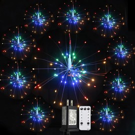 Dreamworth Remote Firework LED Copper Wire Starburst Lights - 10 Connection 600 LED Fairy Twinkle String Lights - 8 Modes With Remote Control, Dimming, Timer (Colorful)