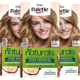 Palette Naturals Permanent Hair Colour 8-0 Light Blonde (3 x 115 ml), Nourishing Hair Colour without Ammonia, Colouration for up to 100% Grey Coverage