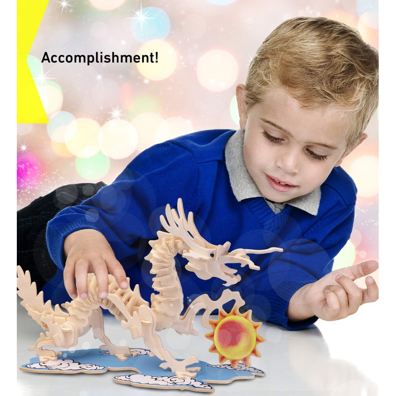 Puzzled 3D Puzzle Dragon Wood Craft Construction Model Kit, Fun